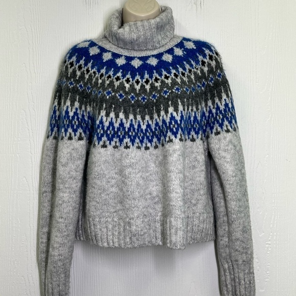 H&M - Jacquard Knit Light Gray Mélange Patterned Turtleneck Sweater Size XS - Picture 3 of 11